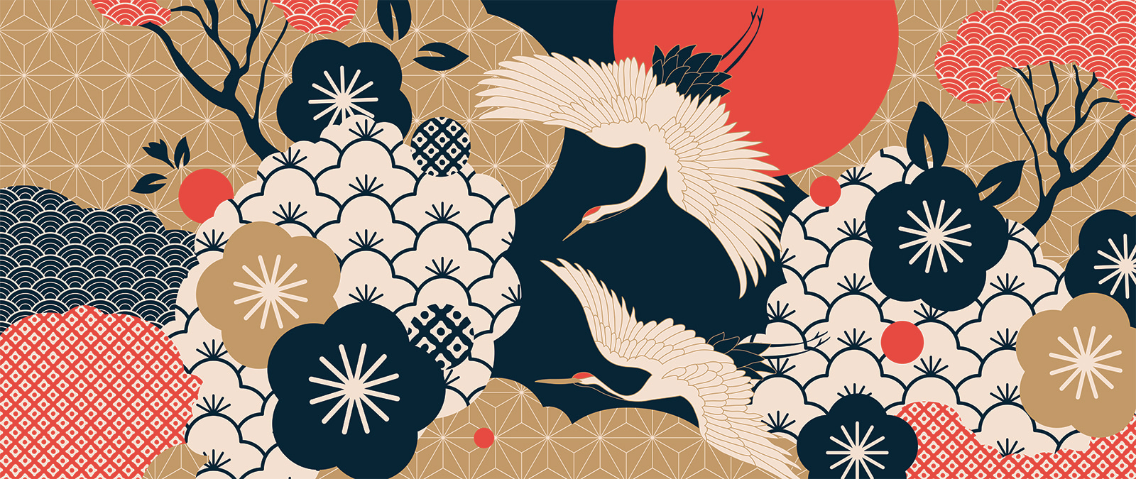 Art of cranes flying in the sky Art of cranes flying in the sky