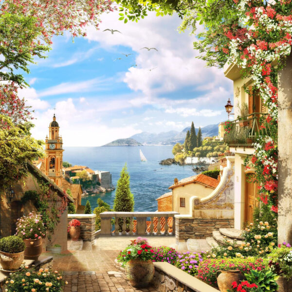 View of a town from a balcony