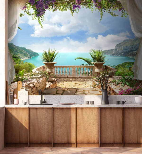 Balcón con plantas y vistas al océano Balcón con plantas y vistas al océano