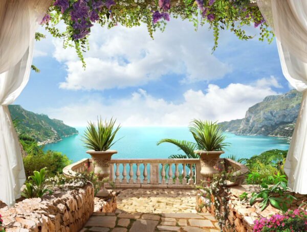 Balcón con plantas y vistas al océano Balcón con plantas y vistas al océano