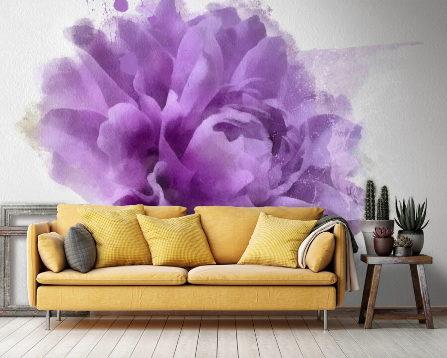 Flor morada con salpicaduras de pintura