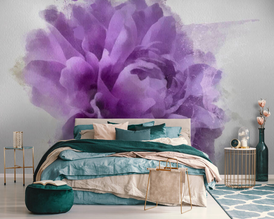 Flor morada con salpicaduras de pintura