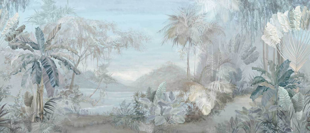 Pintura de un paisaje con árboles y plantas Pintura de un paisaje con árboles y plantas