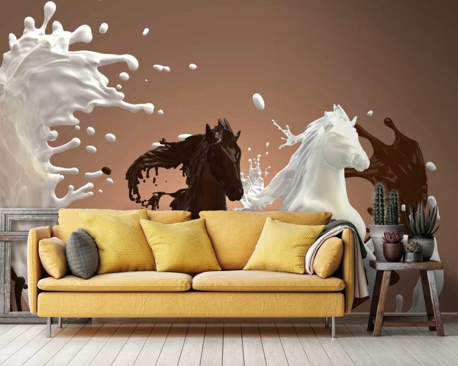 Caballo con leche salpicando a su alrededor