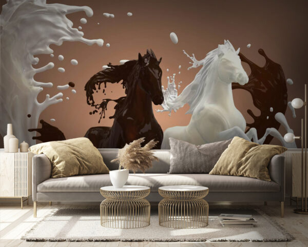 Caballo con leche salpicando a su alrededor Caballo con leche salpicando a su alrededor