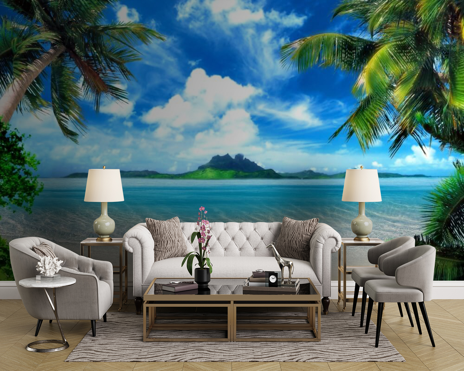 Beach with palm trees and blue water Beach with palm trees and blue water