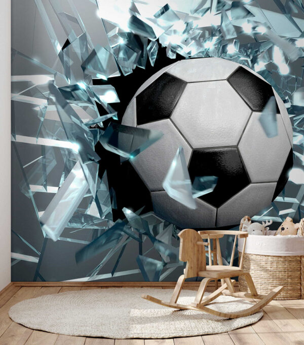 Balón de fútbol que atraviesa un cristal Balón de fútbol que atraviesa un cristal