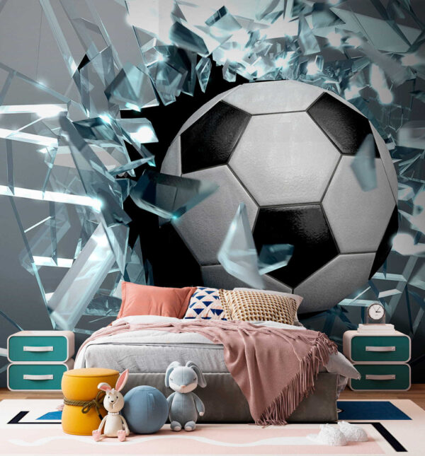 Balón de fútbol que atraviesa un cristal Balón de fútbol que atraviesa un cristal