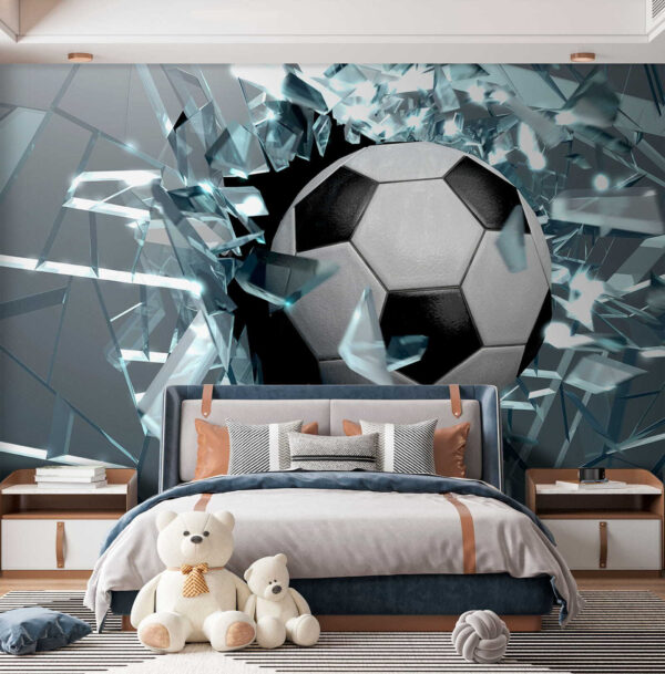 Balón de fútbol que atraviesa un cristal Balón de fútbol que atraviesa un cristal