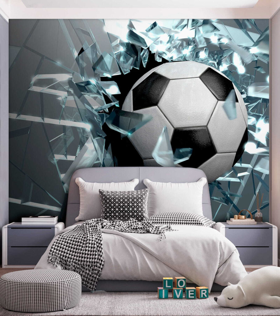 Football ball breaking through glass