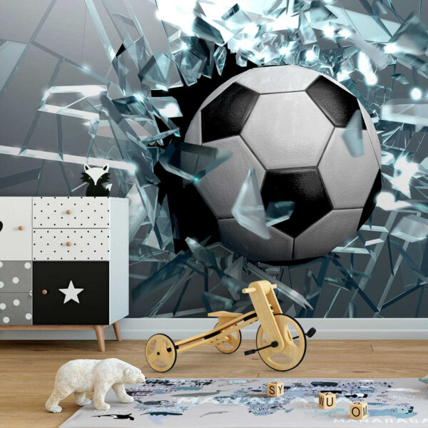 Balón de fútbol que atraviesa un cristal Balón de fútbol que atraviesa un cristal