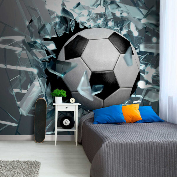 Balón de fútbol que atraviesa un cristal Balón de fútbol que atraviesa un cristal