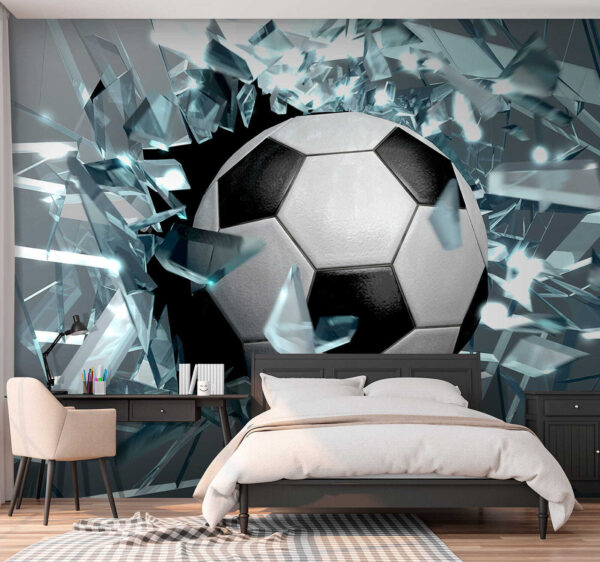 Balón de fútbol que atraviesa un cristal Balón de fútbol que atraviesa un cristal