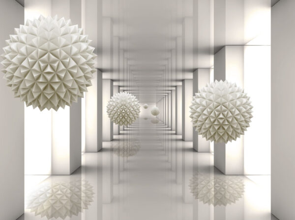 Sala blanca con columnas blancas y bolas blancas Sala blanca con columnas blancas y bolas blancas