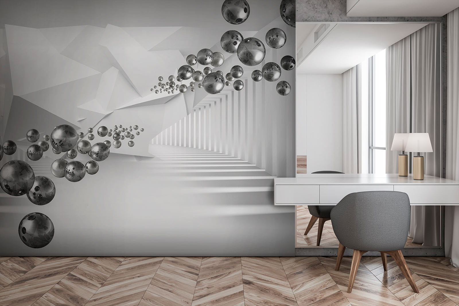 White room with white walls and white columns