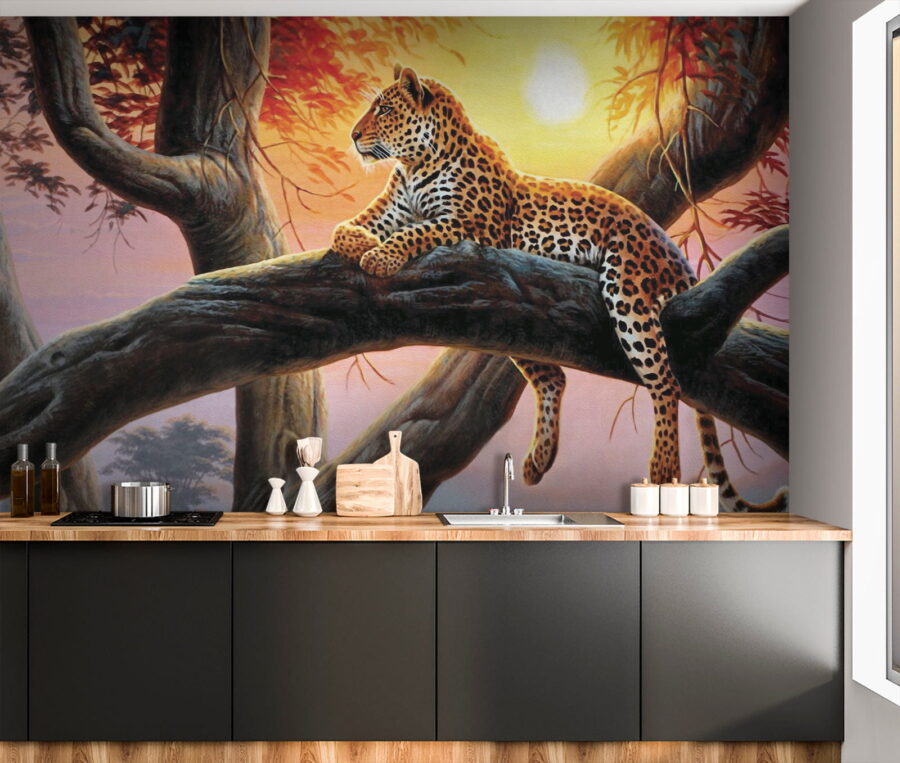 Leopardo tumbado en la rama de un árbol