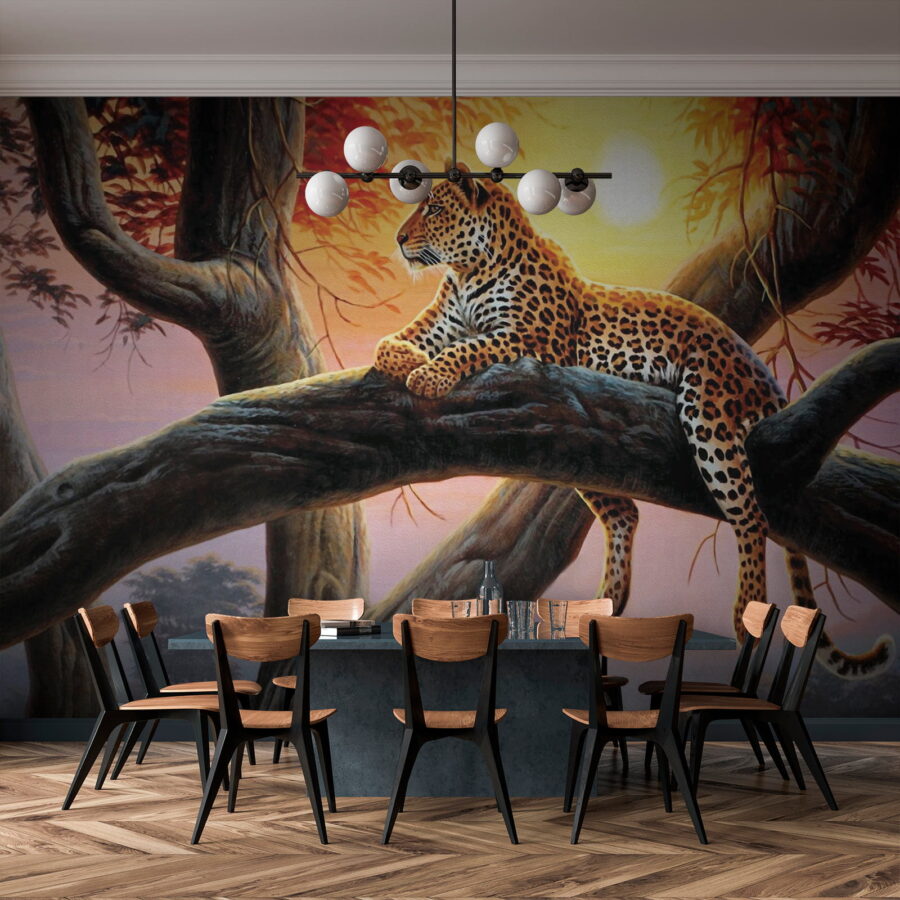 Leopardo tumbado en la rama de un árbol