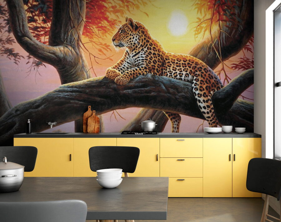 Leopardo tumbado en la rama de un árbol