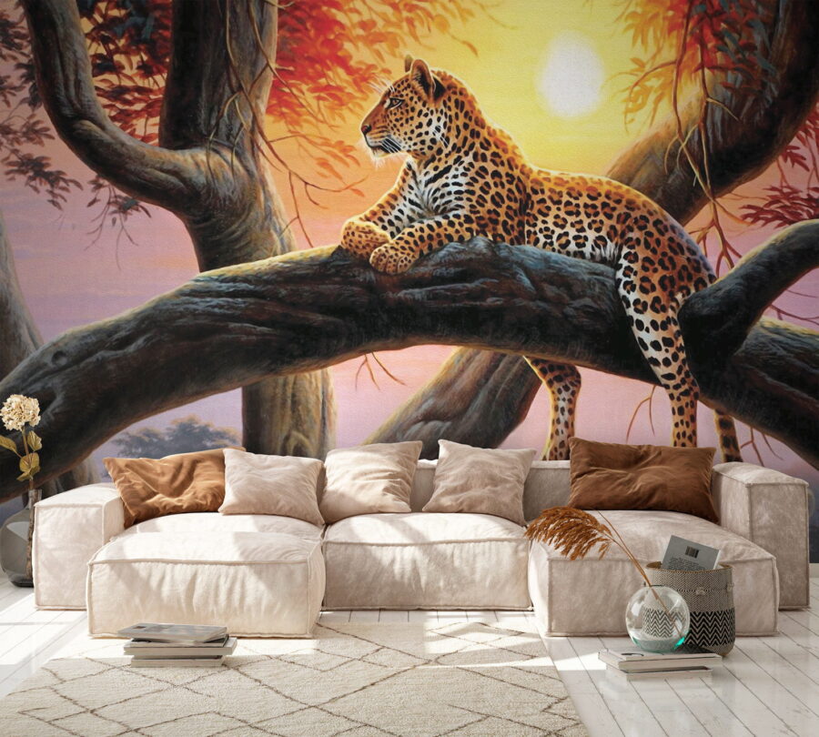 Leopardo tumbado en la rama de un árbol