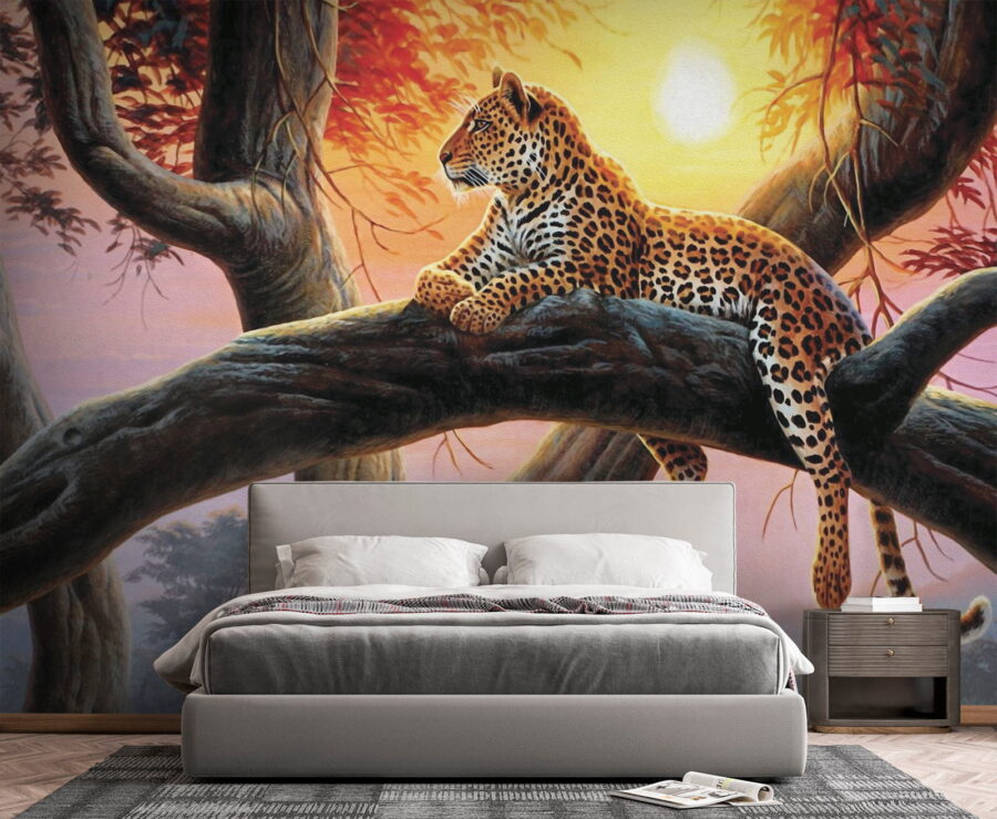 Leopardo tumbado en la rama de un árbol