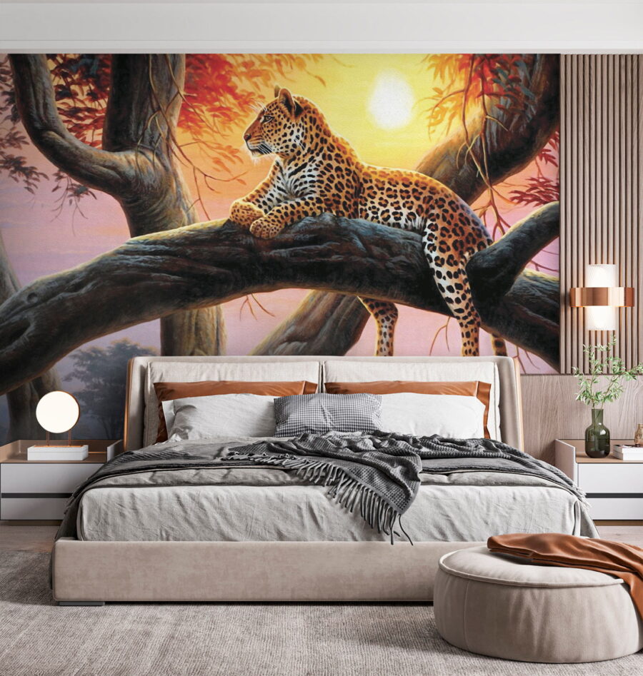 Leopardo tumbado en la rama de un árbol