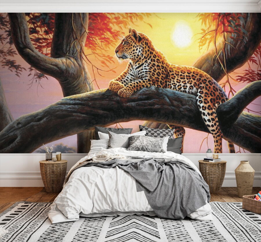 Leopardo tumbado en la rama de un árbol