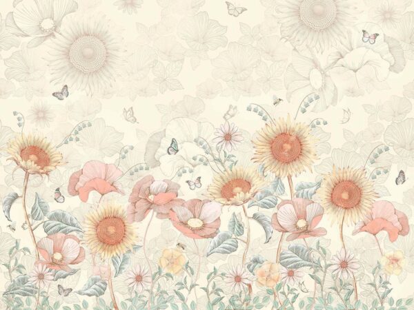 Papel pintado con flores y mariposas Papel pintado con flores y mariposas
