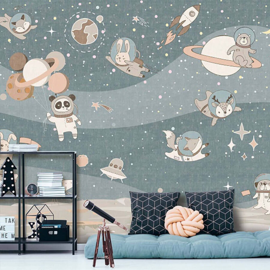 Escena espacial de dibujos animados con planetas y estrellas