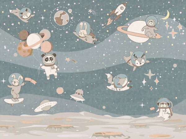 Escena espacial de dibujos animados con planetas y estrellas Escena espacial de dibujos animados con planetas y estrellas