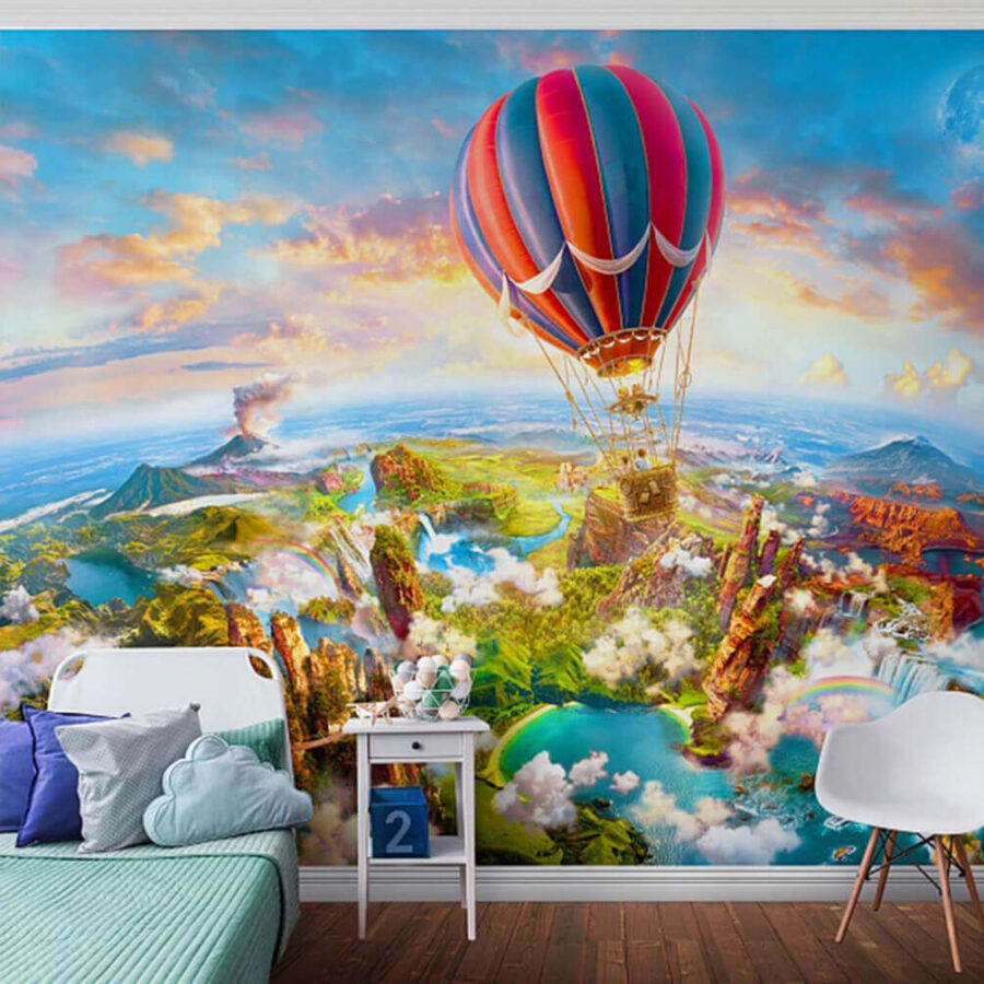 Globo aerostático sobre un paisaje