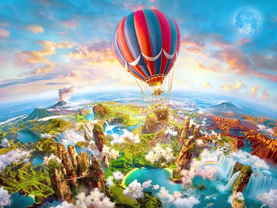 Globo aerostático sobre un paisaje