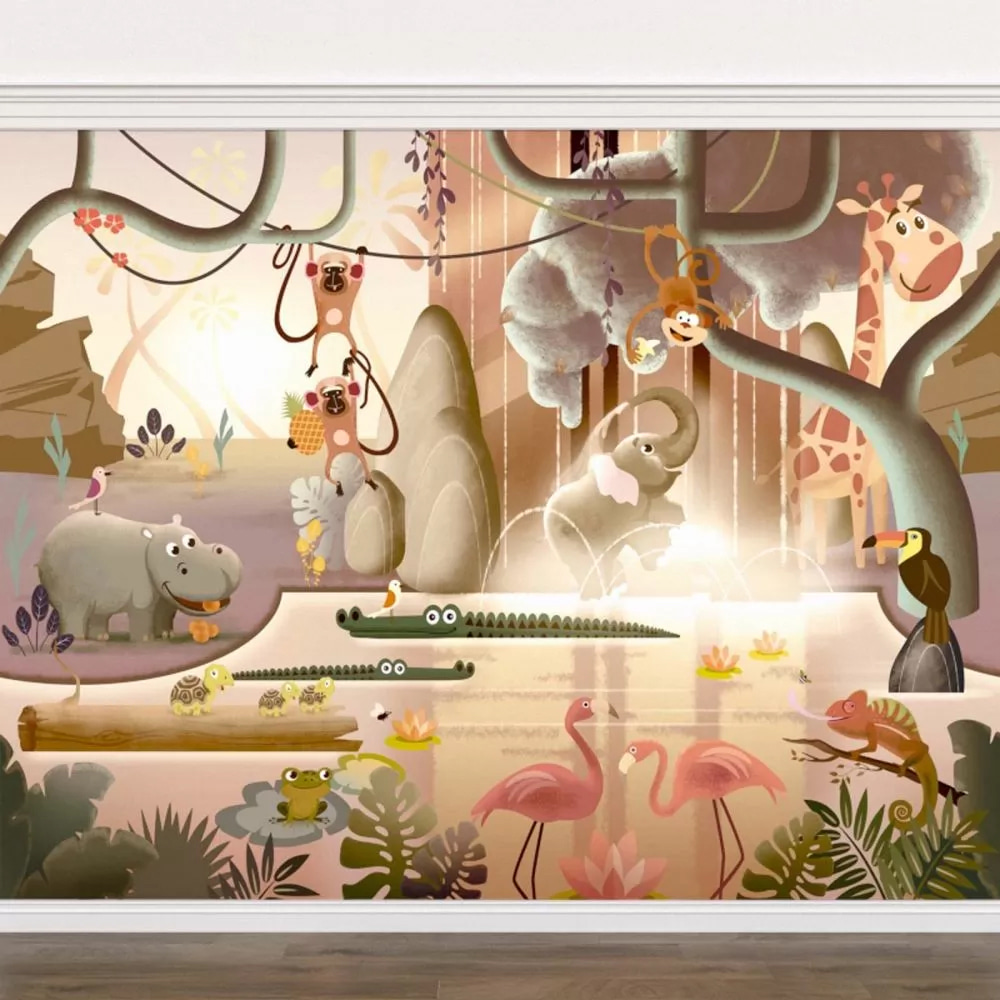 Group of animals in a pond