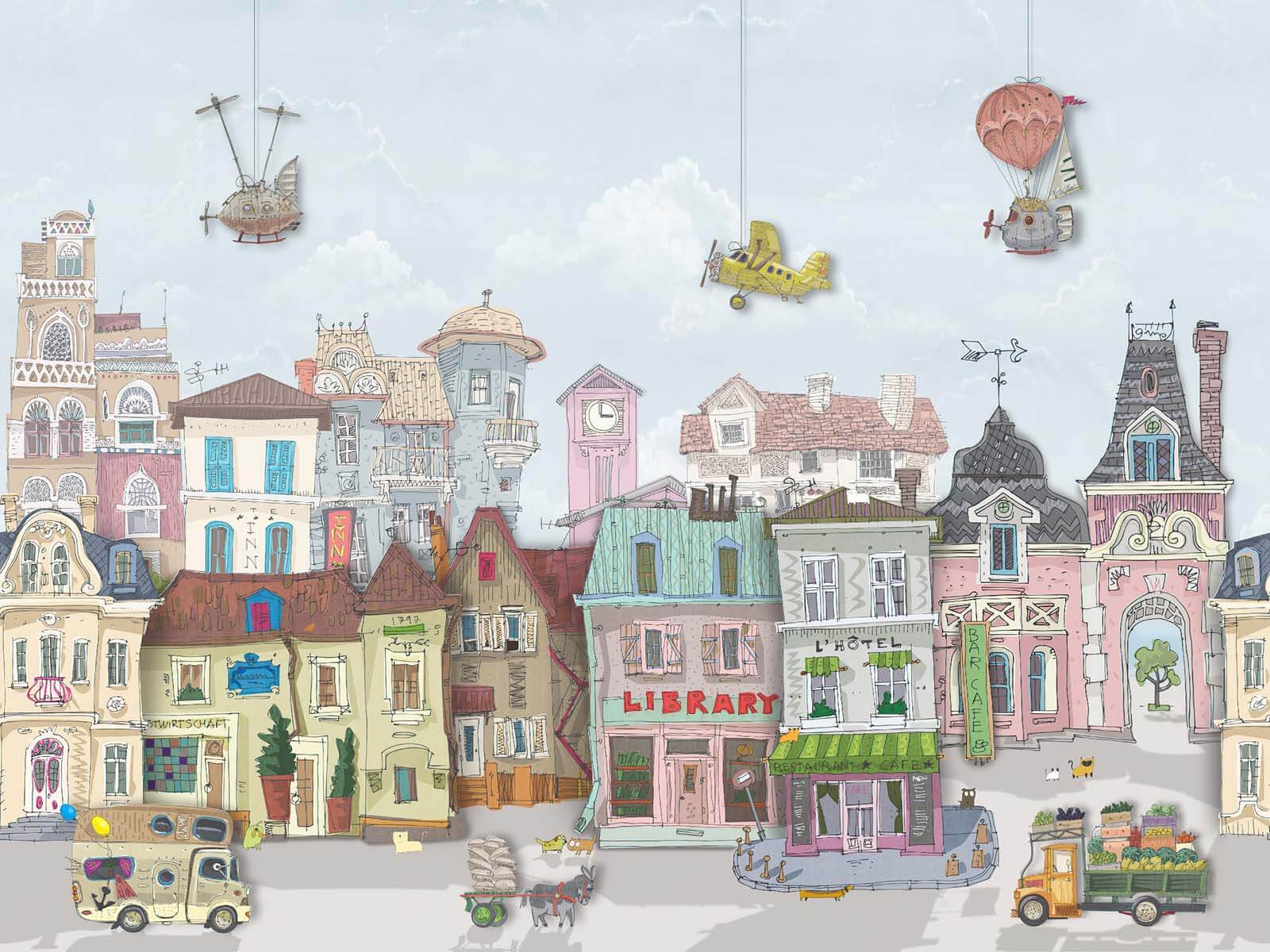 u62113p - Grupo de edificios con coches y aviones - tegory