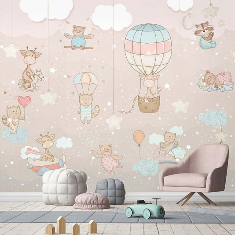 Mural de animales y globos