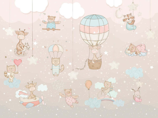Mural de animales y globos Mural de animales y globos