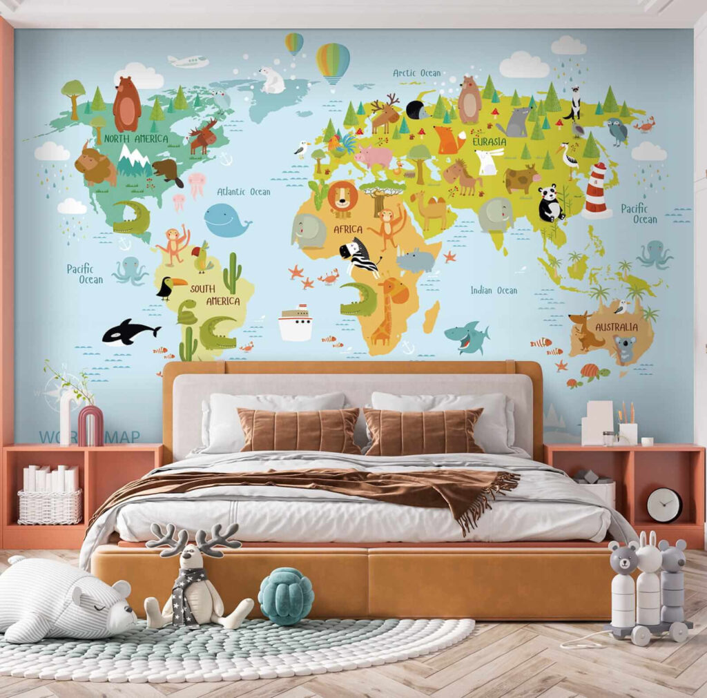 Map of the world with animals Map of the world with animals