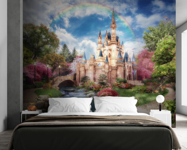 Castillo con estanque y arco iris Castillo con estanque y arco iris