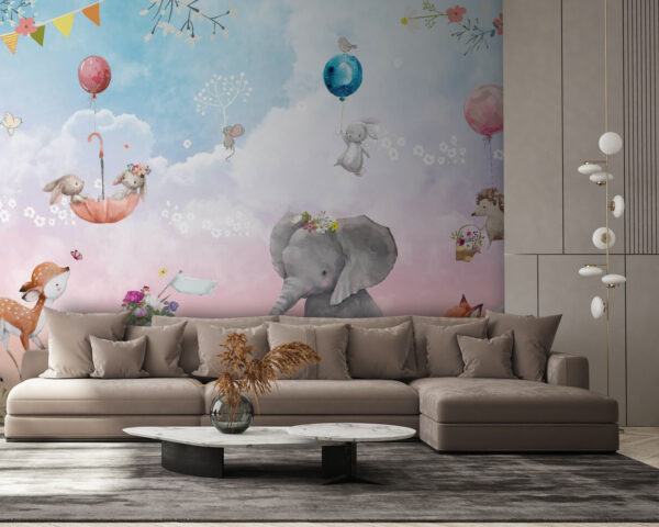 Mural de animales y globos Mural de animales y globos