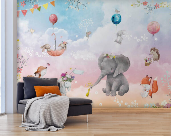 Mural de animales y globos Mural de animales y globos