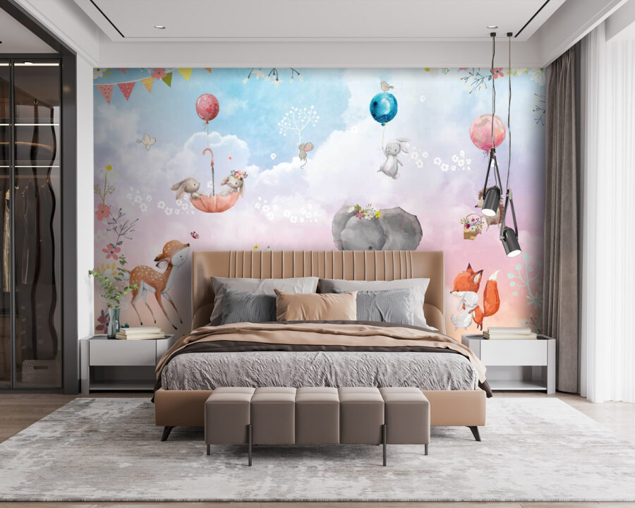 Mural de animales y globos