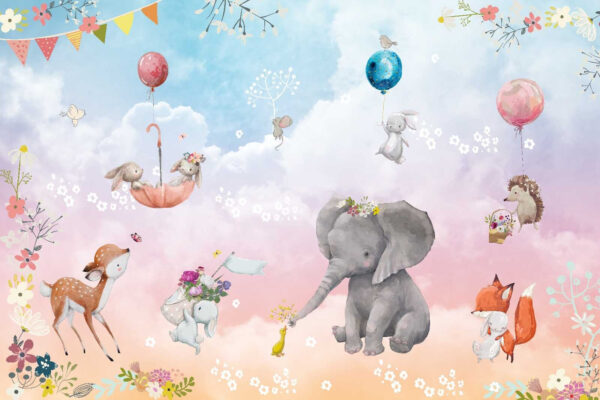 Mural de animales y globos Mural de animales y globos