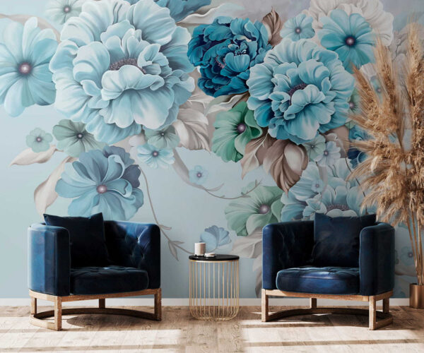 Soft blue floral arrangement in bloom