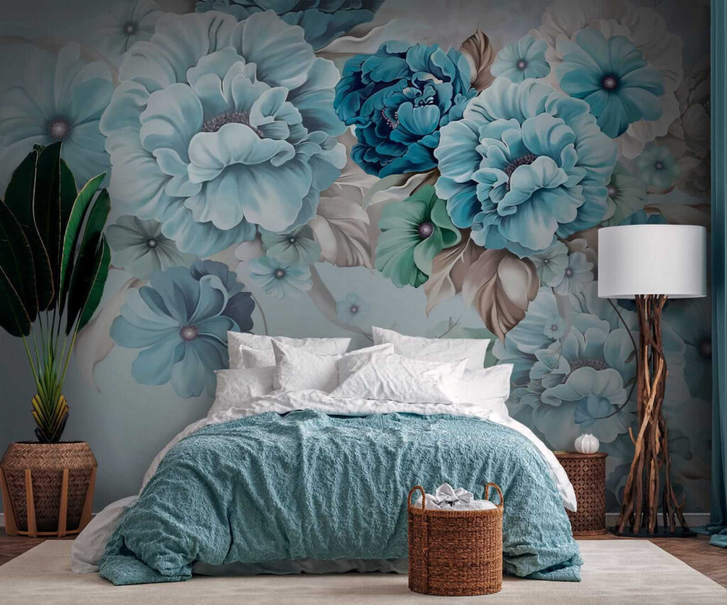 Soft blue floral arrangement in bloom