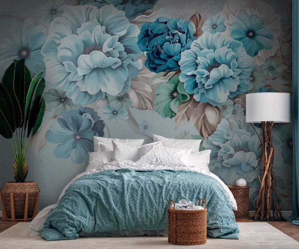 Soft blue floral arrangement in bloom
