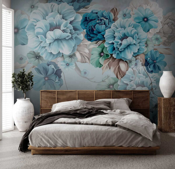Soft blue floral arrangement in bloom