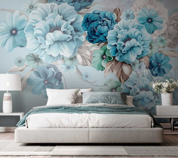 Soft blue floral arrangement in bloom