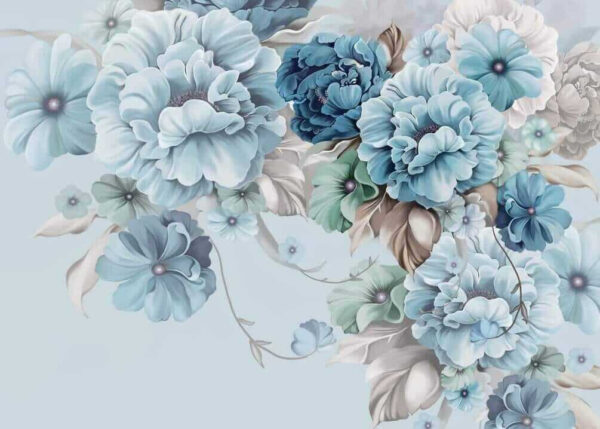 Soft blue floral arrangement in bloom
