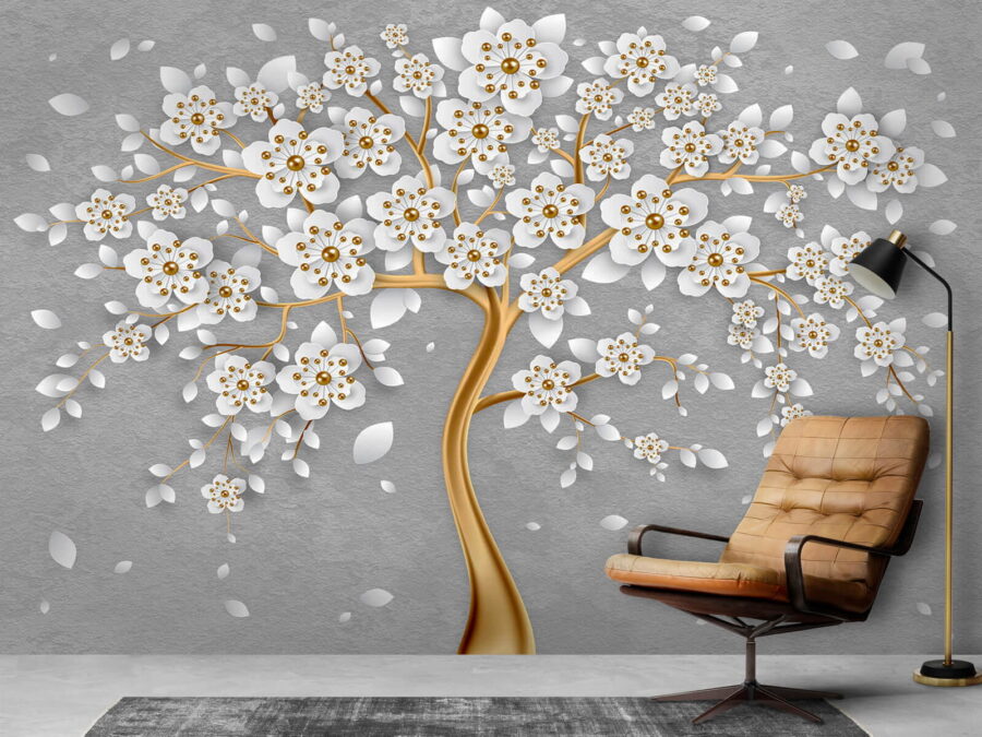 Árbol con flores y hojas blancas