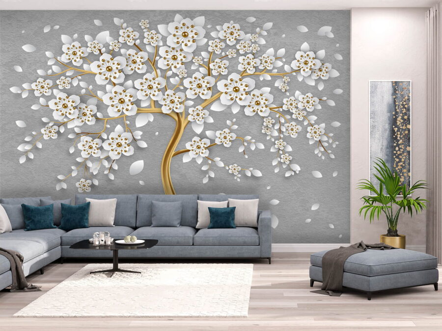Árbol con flores y hojas blancas