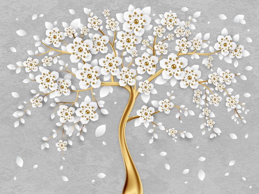 Árbol con flores y hojas blancas